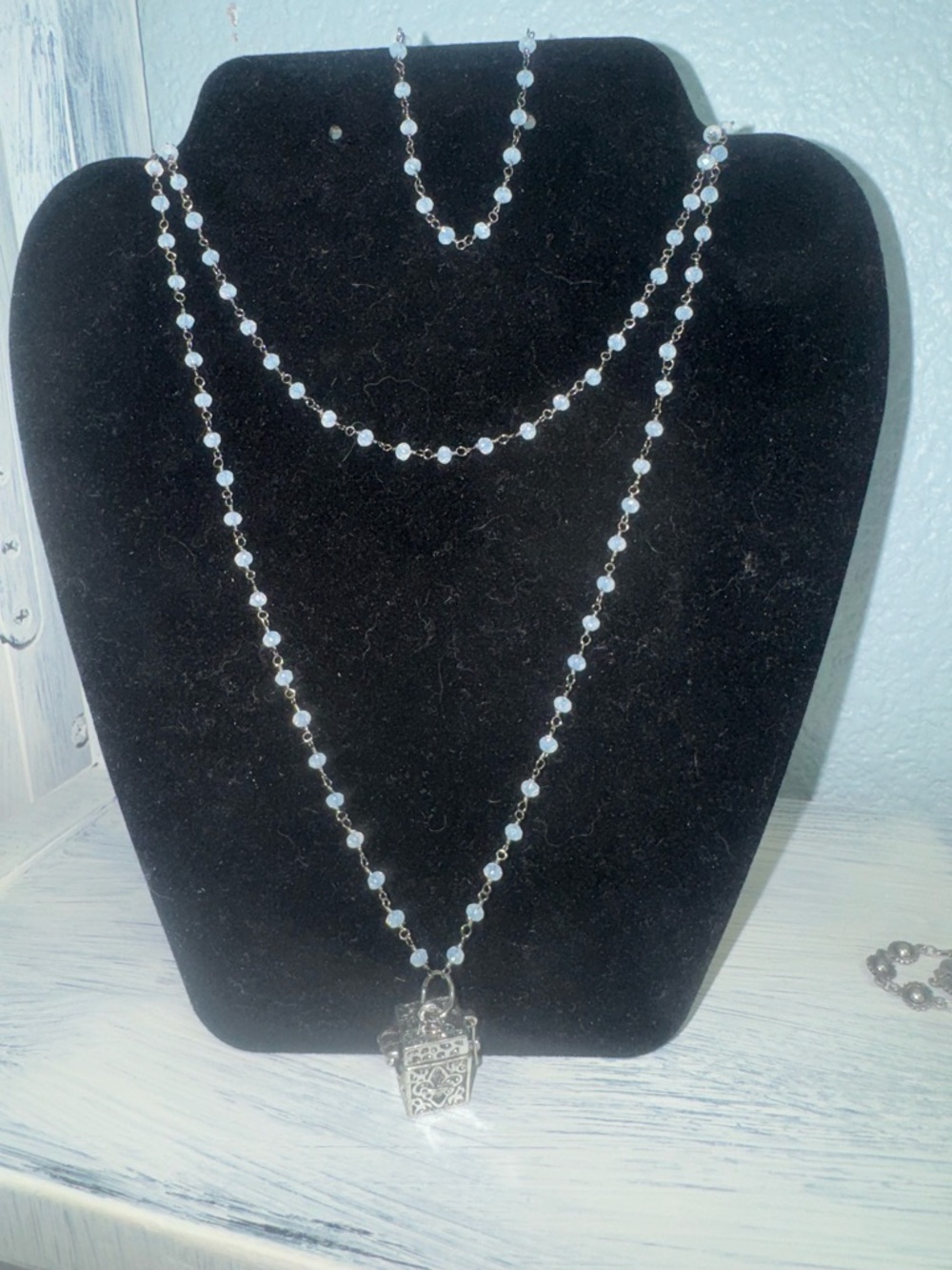 Layered Silver Moon Stone  Necklace with Pendant, Choker, and Bracelet